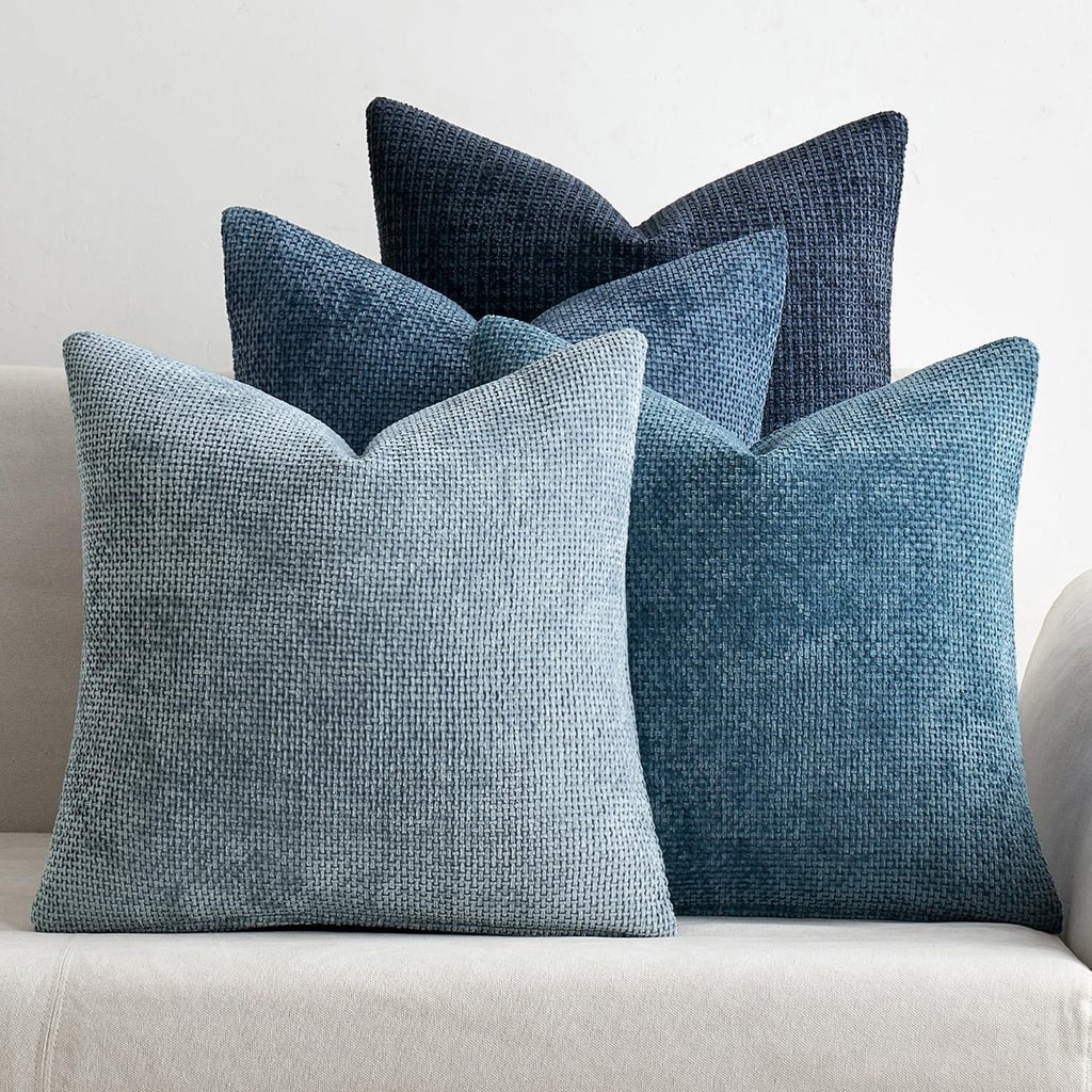 Pack of 4 Couch Throw Pillow Covers 18x18 Inch Neutral Blue Soft Decorative Chenille Pillow Covers Farmhouse Accent