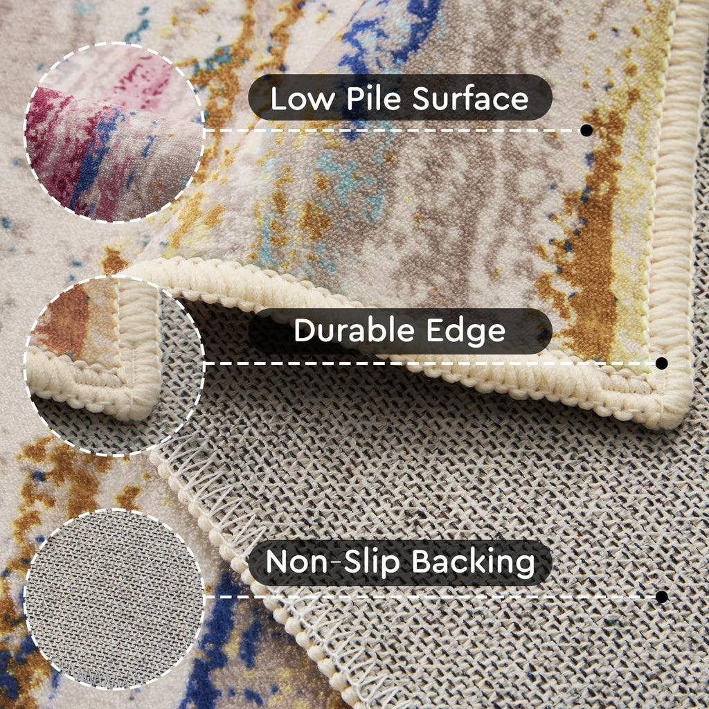 5x7 Area Rugs for Living Room, Colorful Modern Abstract Area Rug, Washable Kids Rugs for Playroom, Non Slip Soft