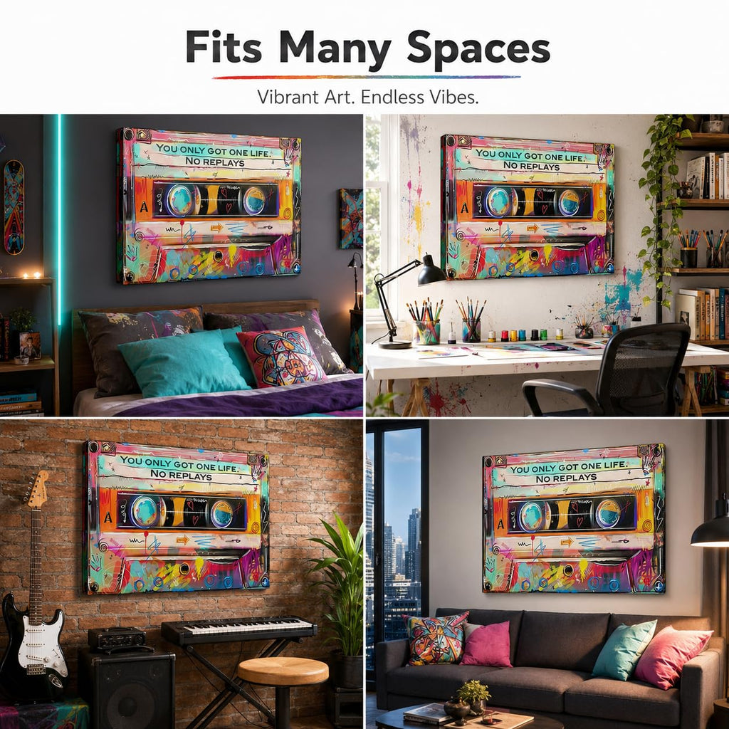 Colorful Graffiti Cassette Tape Motivational Wall, You Only Got One Life Inspirational Canvas Prints, Pop Street
