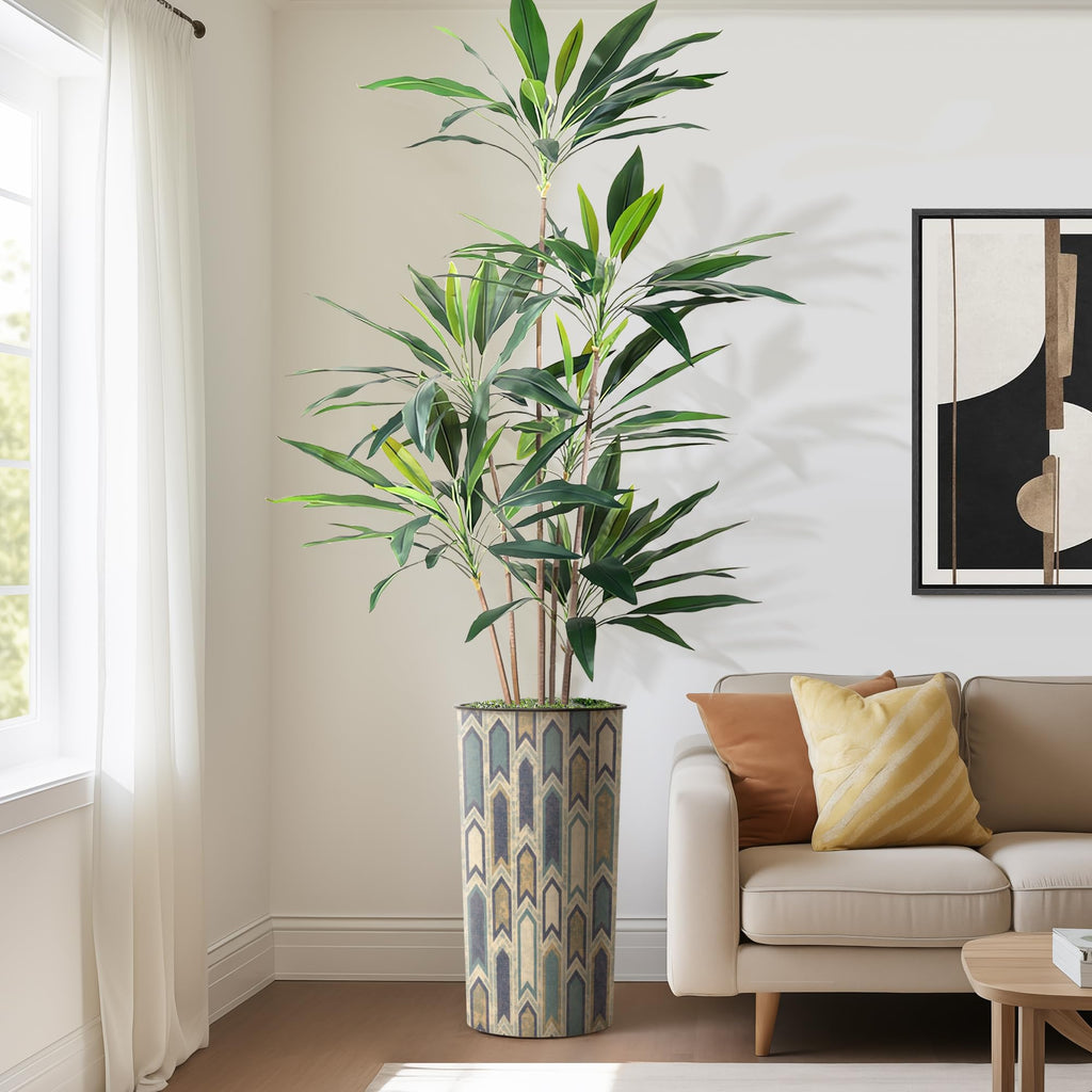 Artificial Tree in Modern Polygon Pattern Effect Planter, Fake Dracaena Tree Silk Tree for Indoor and Outdoor Home