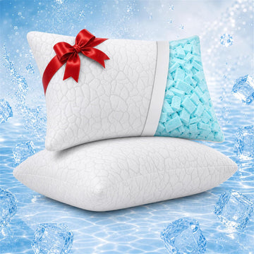 Cooling Pillows King Size Set of 2, Shredded Memory Foam | Adjustable for Hot Sleepers, Cold Pillows, Firm Bed