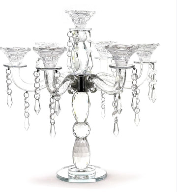 Crystal Candle Holder - 7-Arm 14 Inch Crystal Taper Candlestick Candelabra - Centerpieceval