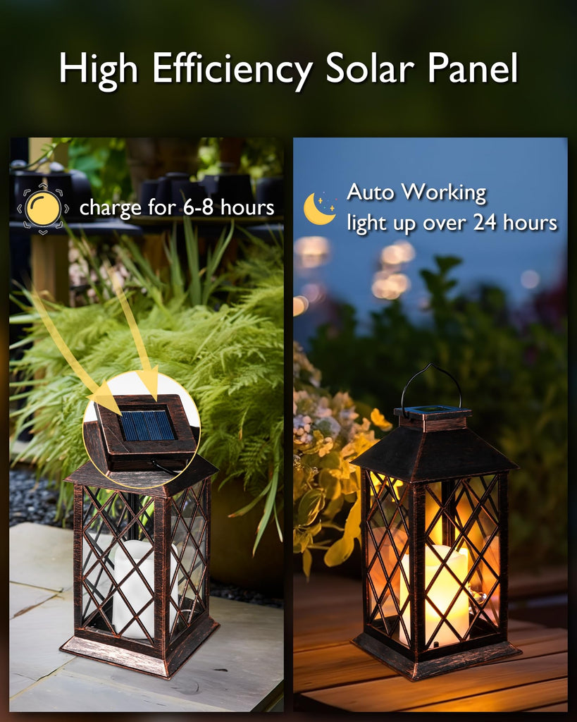 2 Pack 13'' Bronze Solar Lanterns Outdoor Waterproof Hanging