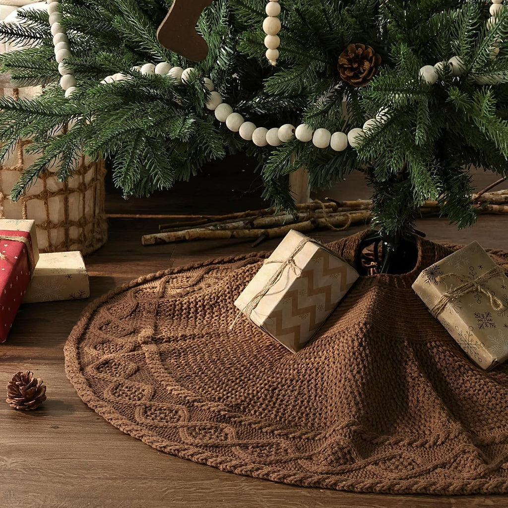 36 inch Christmas Tree Skirt: Pencil Tree Skirt for 6ft Tree, Diamond Edge Knit Small Western Brown Tree Skirt
