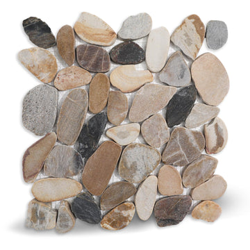 Pebble Tile for Shower Floor, Brown Sliced Pebble Mosaic Tile, 5 Pcs