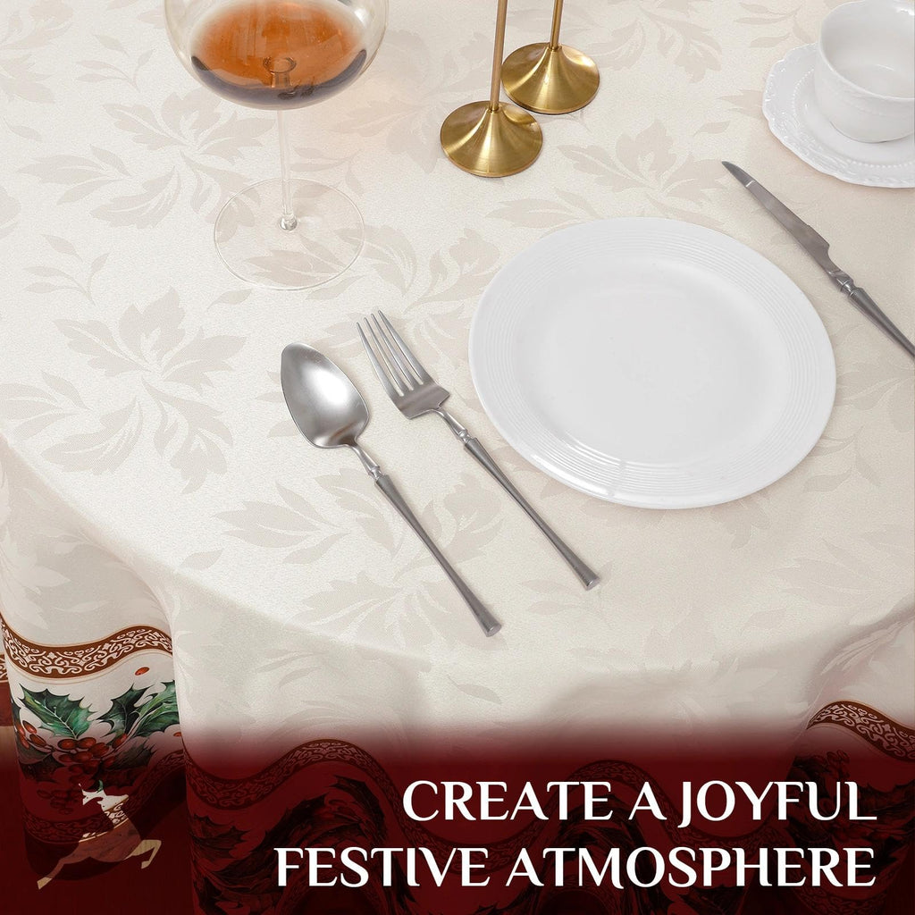 Christmas Jacquard Round Tablecloth, 90 Inch