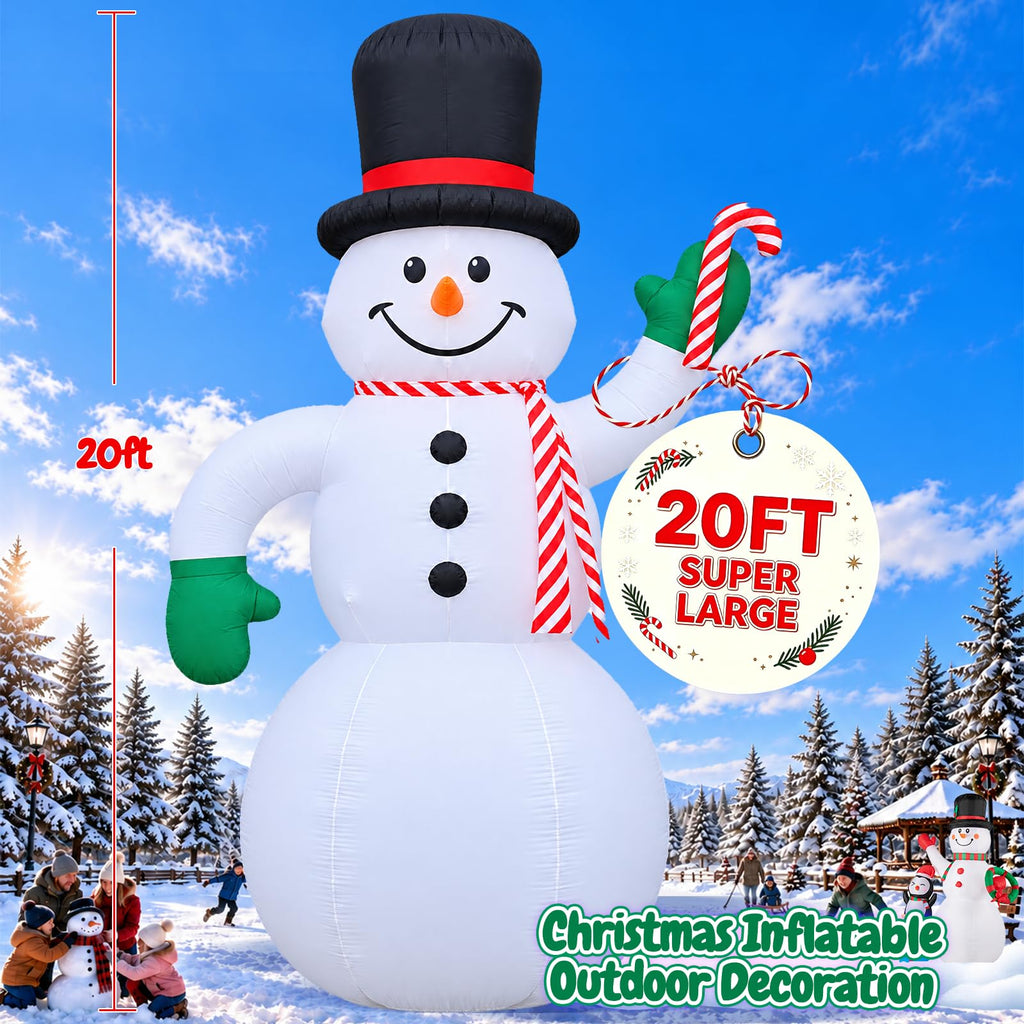 20FT Giant Christmas Inflatable Snowman with Colorful Rotating Lights