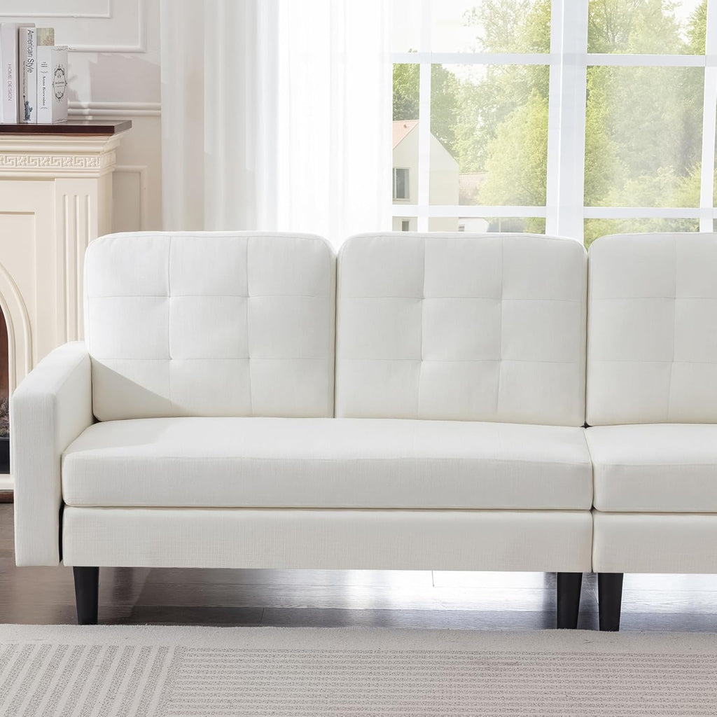 Convertible Sectional Sofa, Modern Linen Fabric L-Shaped Couch with Reversible Chaise for Living