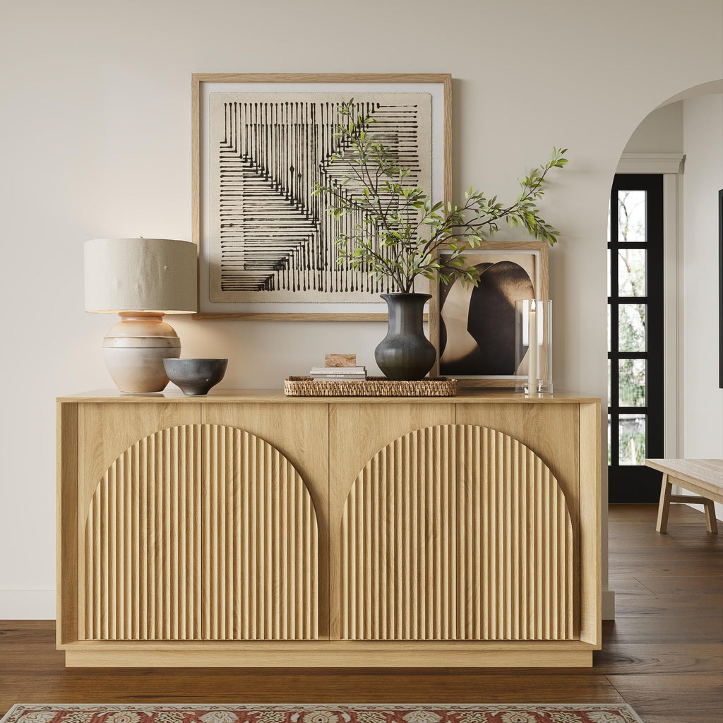 65" Sideboard Buffet Cabinet with Storage, Modular Credenza, Oak