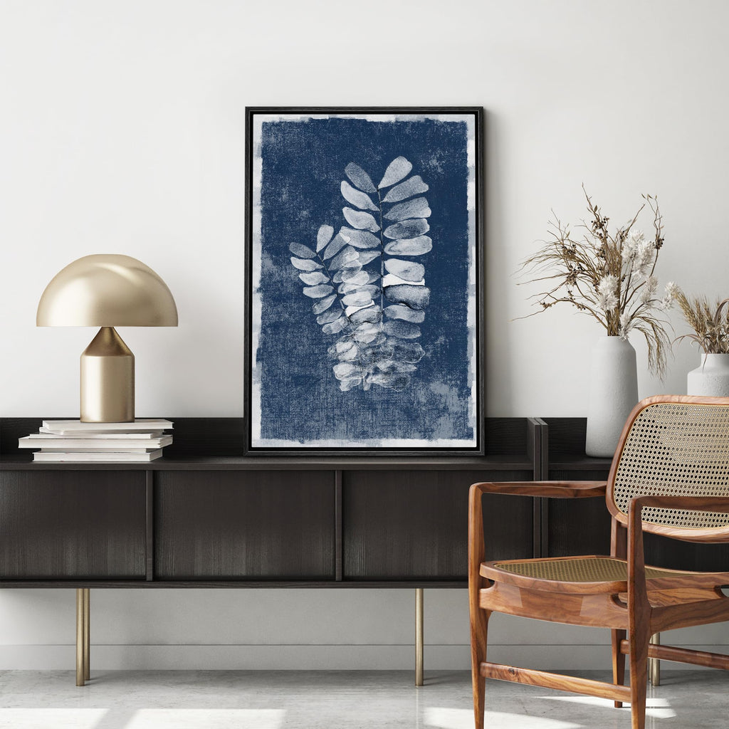 Framed Canvas Print Wall Art Faded White Fern Leaf Nature Wilderness Illustrations Modern Art Nautical Relax/Calm