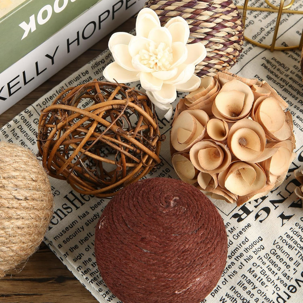 Decorative Bowl & Vase Filler Balls Decor PCS Natural Tone Rattan Wicker Balls Centerpieces Decoration - Set of 6