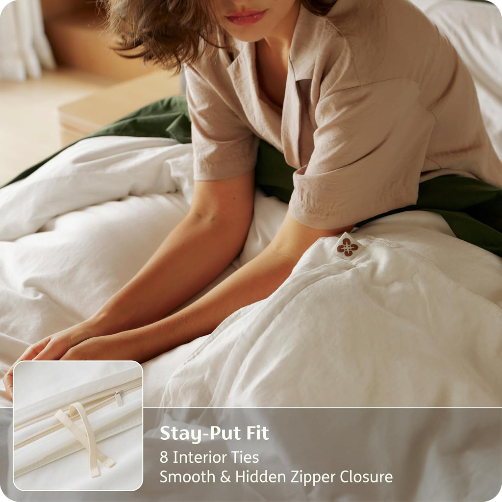 100% Organic Cotton King Duvet Cover Set, Ivory, 104" 90" | GOTS Certified, Luxury PureWoven, Zipper Closure