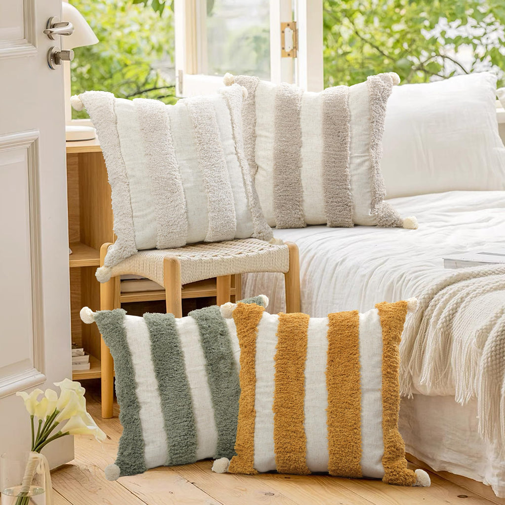 Boho Throw Pillow Covers 18x18 Tufted Home Decorations Olive