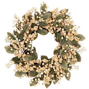 24 Inch Winter Wreath for Front Door with Magnolia Leaf and White Berries