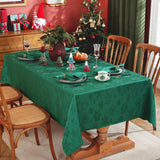 Christmas Green Tablecloth Rectangle, Jacquard Spill Proof Table Cloth with Snowflake Patterns, Dama