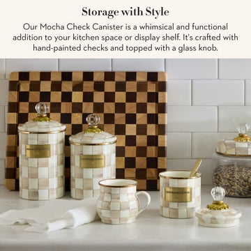 Enamel Canister, Medium, Brown-and-White Mocha Check