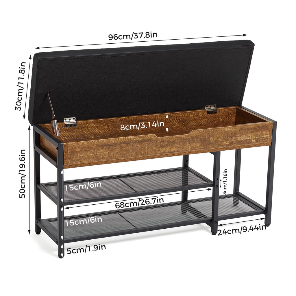 37.8'' Shoe Rack Bench with Upholstered Cushion