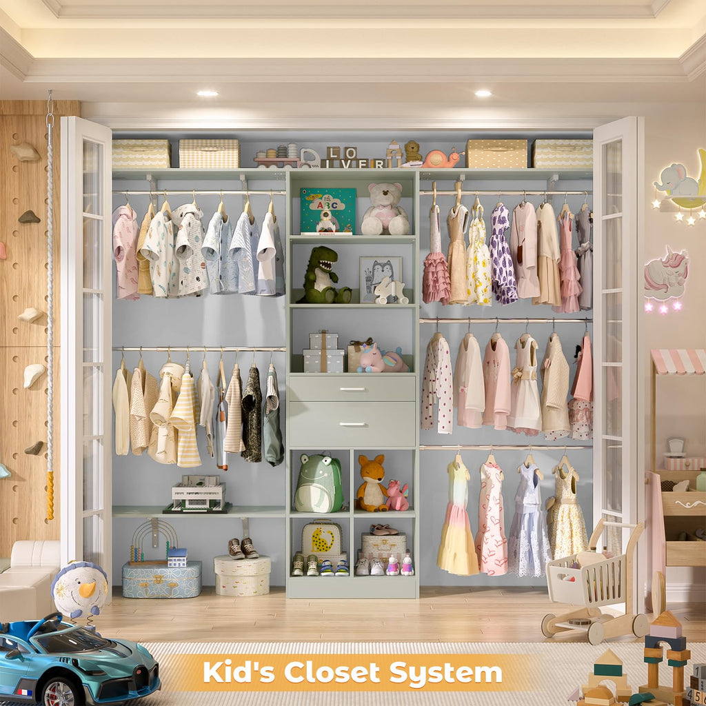 Closet System - 8FT Closet Organizer System with Wooden Drawers, 96" Closet Systems for Walk-In Closets with Cuttable