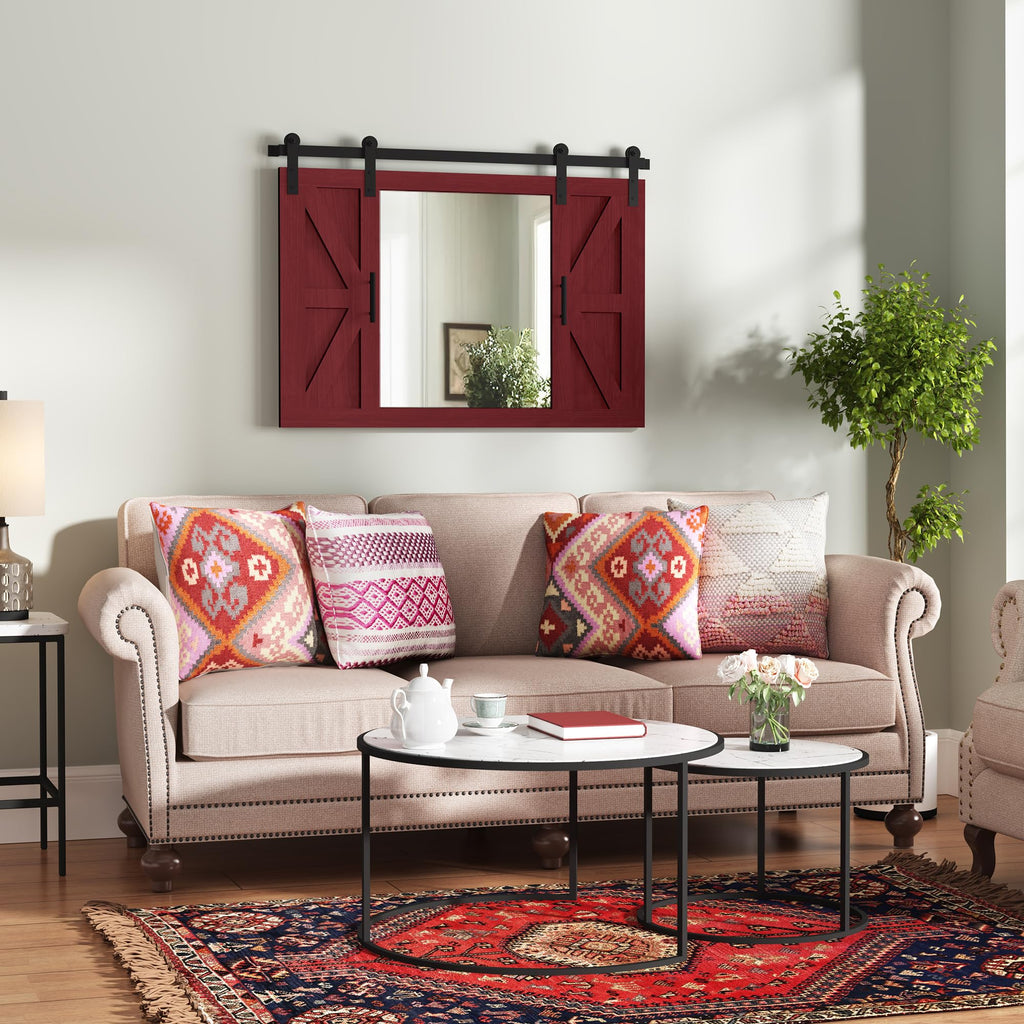Farmhouse Barn Door Mirror - 37" x 26" Wall Mirror Rustic Espresso