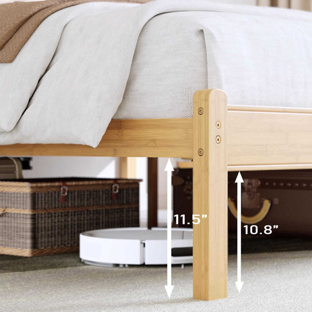 14" Full Size Bamboo Wood Platform Bed Frame with Headboard, Natural
