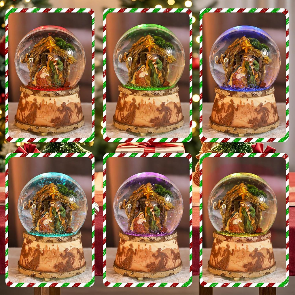Christmas Snow Globe Musical - Nativity Snowglobes Water Snow Globes with 5 Colors Change LED Light Music Box Home