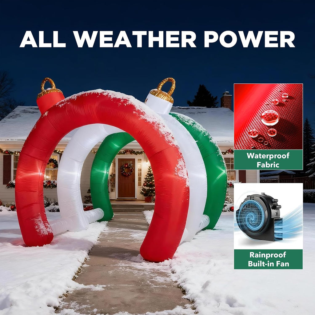 10.5 FT Christmas Inflatables Ornament Tunnel Arch Outdoor Decorations, Blow Up Walk-Through Archway Yard Decor for