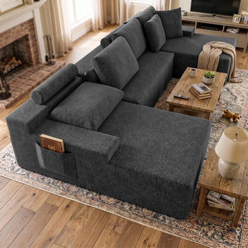 Boneless Couches - 134" Modular Sectional Sofa U Shaped with Side Pockets Oversized Deep Seat Velvet No Assembly