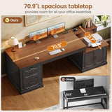Farmhouse 70.9" Executive Desk, Home Office Desk with File Drawers and Storage Cabinet
