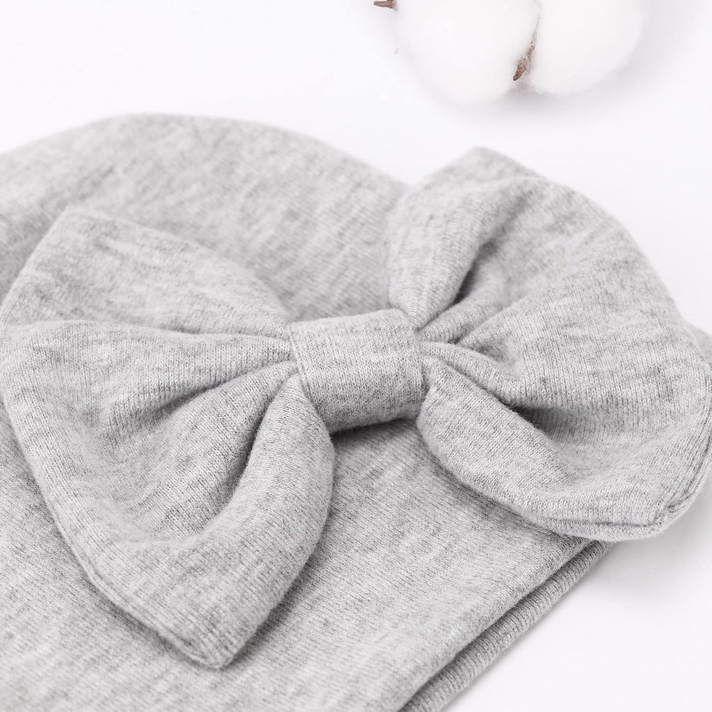 Newborn Baby Girls Hats Mittens Set Hospital Hat Beanie Infant Bow Hats Baby Cotton Gloves for 0-6 Months