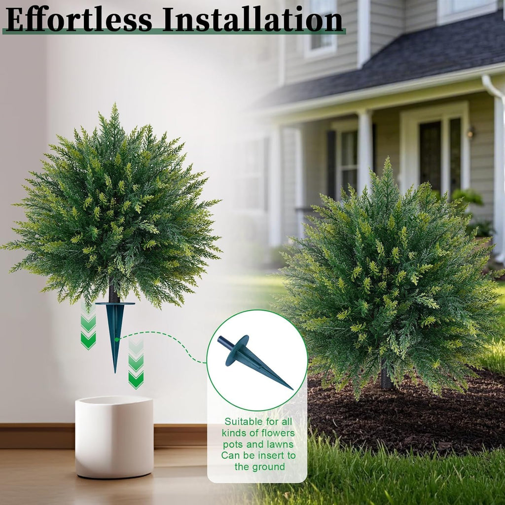 4 Pack Artificial Cedar Topiary Ball Trees with Ground Spike, 23"