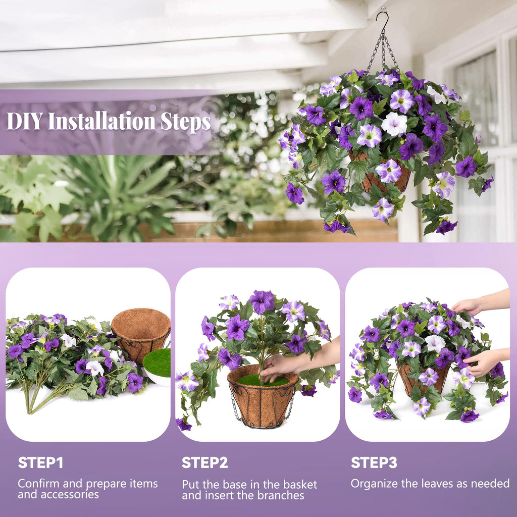 Artificial Hanging Fake Flowers with Basket Plants for Outdoor Decor