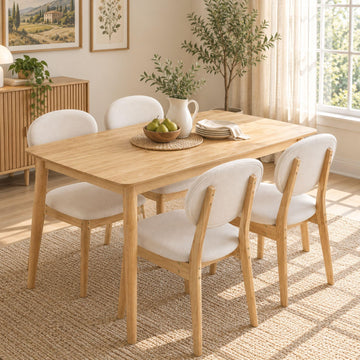 5-Piece Dining Table Set for 4, Solid Wood Frame, Nature