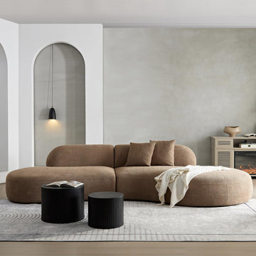 135.4" Luxury Oversized Curved, Modern Camel Sectional Couch