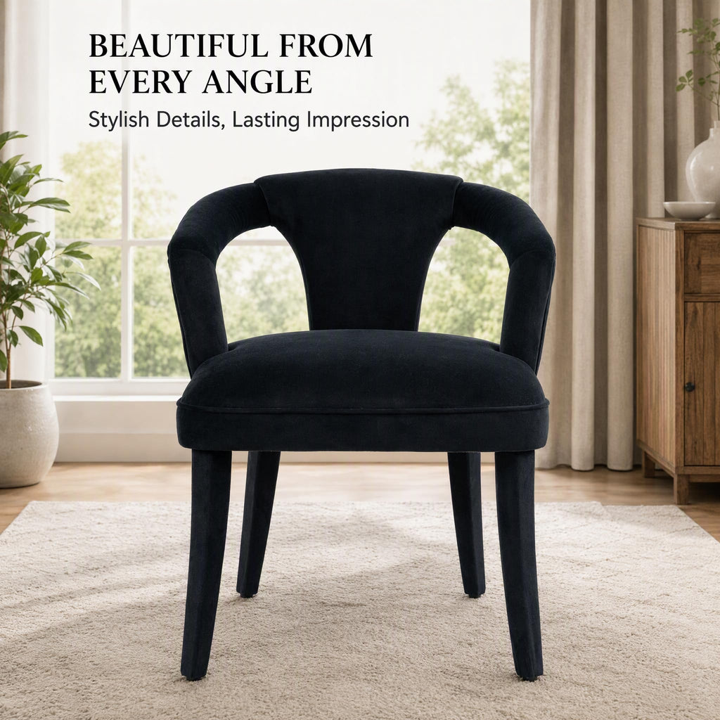 Black Velvet Dining Chairs Set of 4, Modern Upholstered Accent Chairs with Curved Back & Arms, Comfy Large Fully