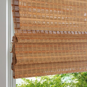 Cordless Wood Window Blinds, Bamboo Sheer Light Filtering Woven Roman Shades, Tiger Wood, 24" W X 48" H