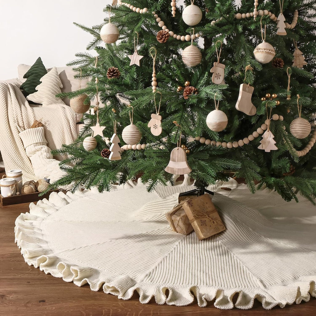 Knit Christmas Tree Skirts, Neutral Tree Skirt, Cozy Christmas Decorations