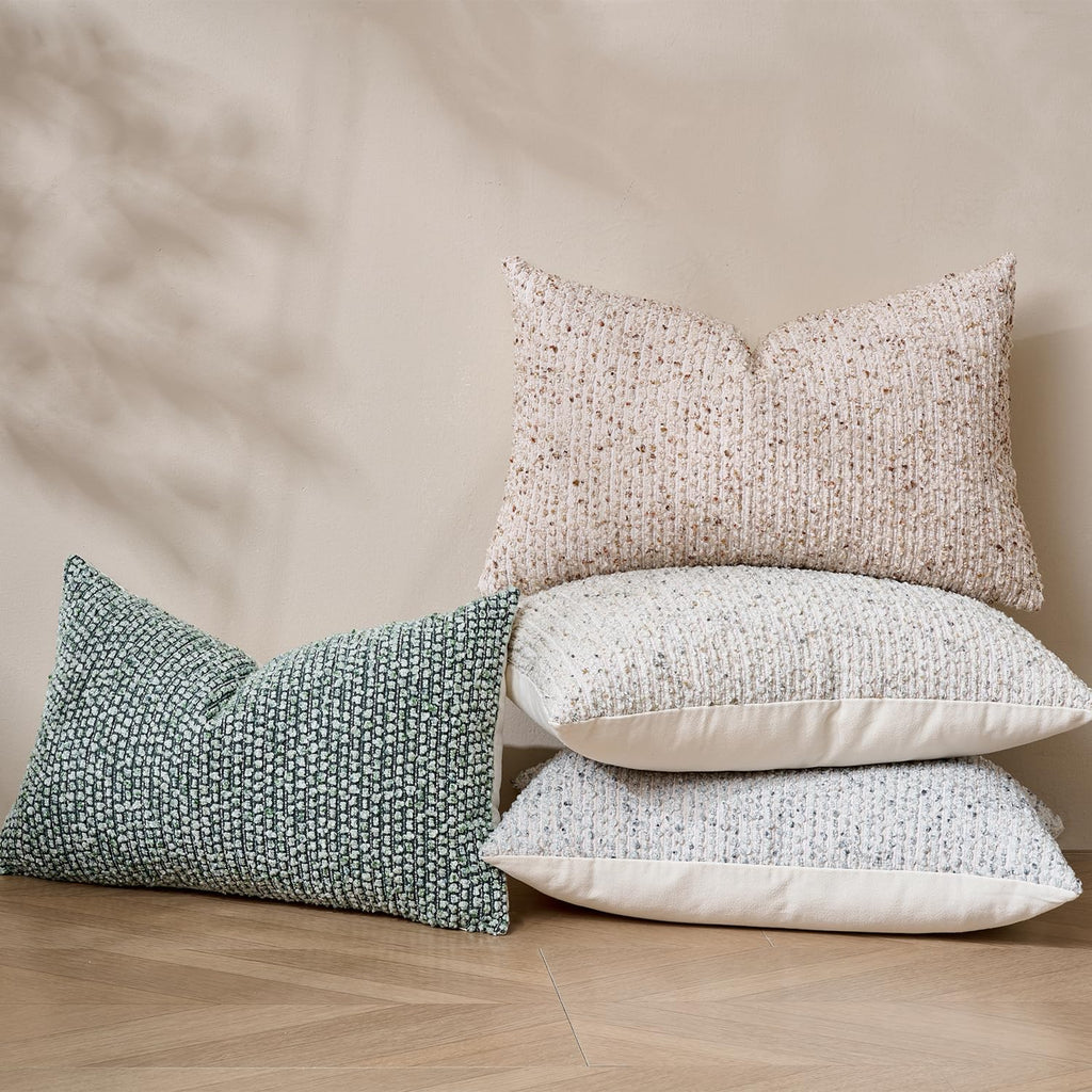 Striped Throw Pillow Covers 12x20 Set of 2 Green Textured Polyester Chic Morden Boho Accent Farmhouse Rectangular