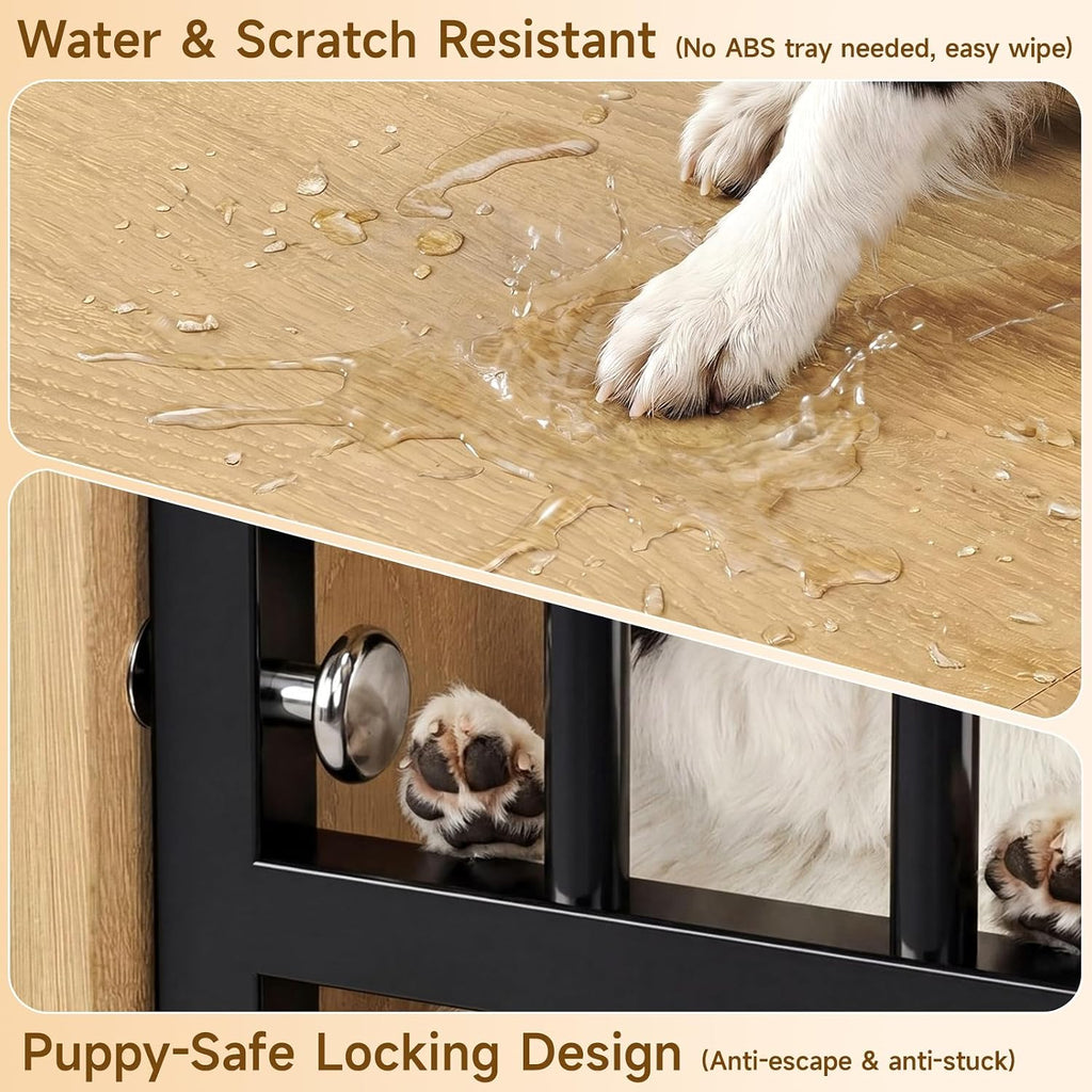 32" Dog Crate Furniture End Table for Medium Dogs, Natural Oak