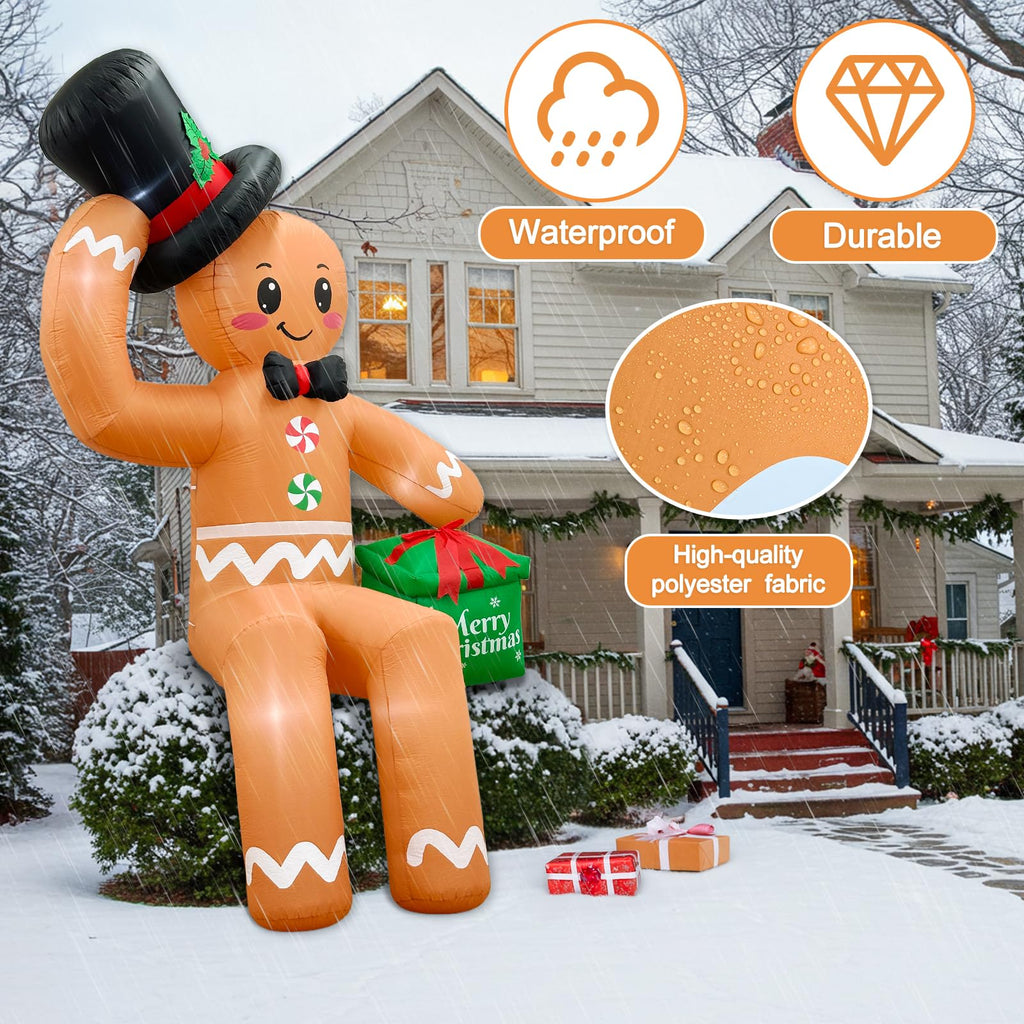 14 FT Giant Christmas Inflatables, Sitting Gingerbread Inflatable for Roof