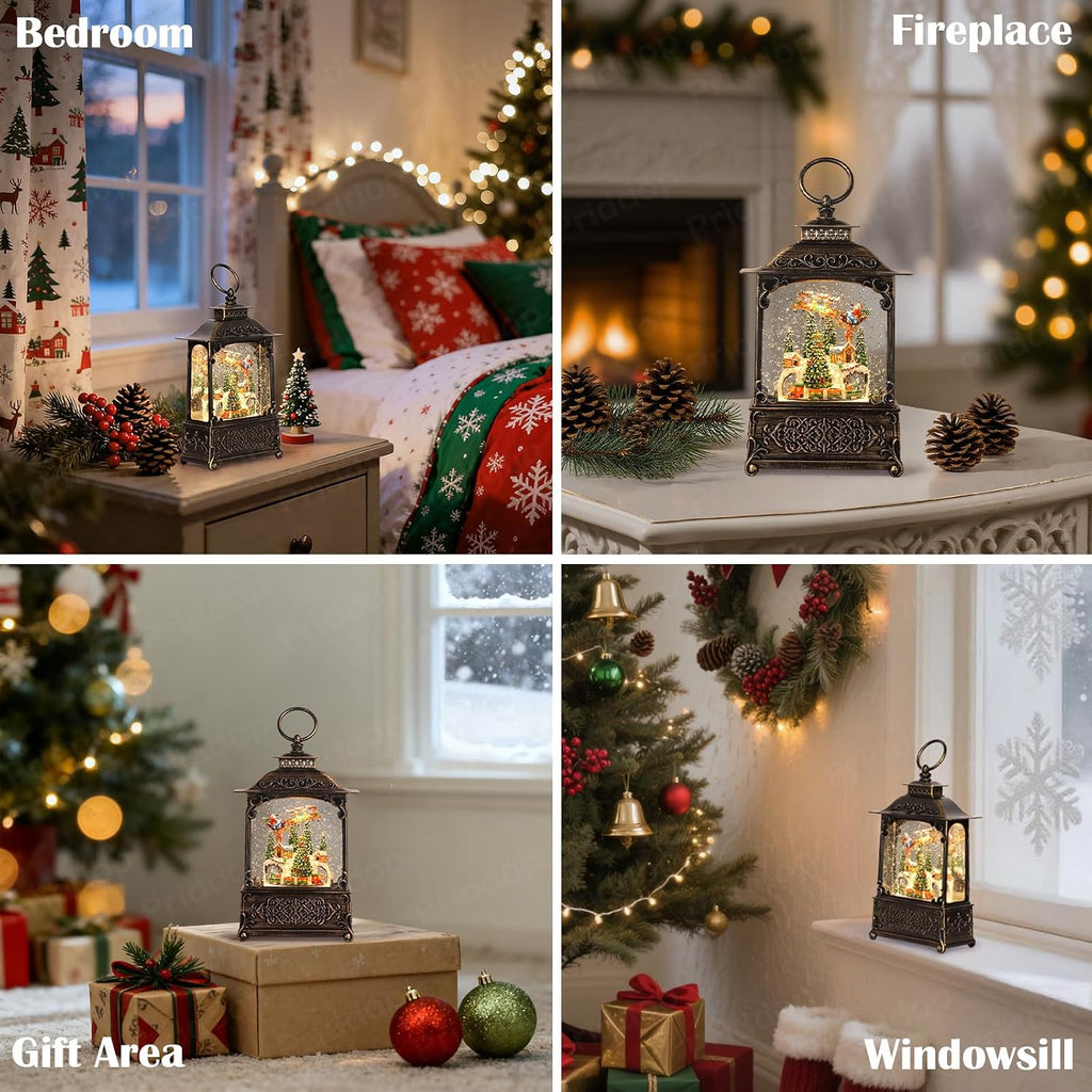 Village Snow Globe Christmas Decorations Indoor Santa Claus Reindeer Church Cabin Snow Village Scene Gifts Classic