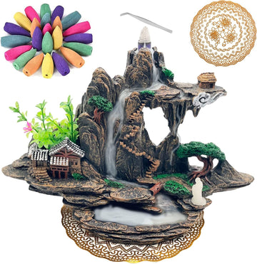 Mountain Waterfall Incense Burner,Backfall Incense Holder River, Incense Falls Meditation Decor for Room with Upgrade - Set of 100