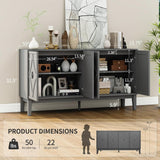 59" Sideboard Buffet Cabinet with Storage, Vintage Accent Cabinet with Diamond Handle and Adjustable Shelf