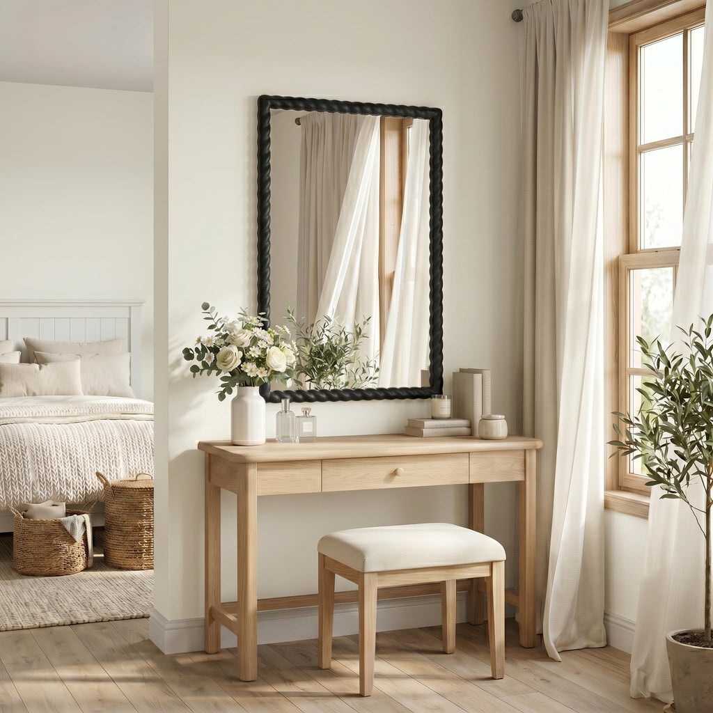 36"x24" Rectangular Solid Wood Farmhouse Decorative Wall Mirror