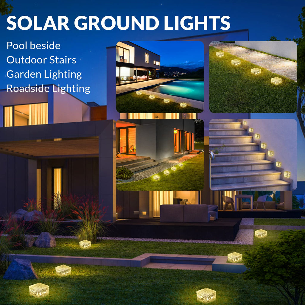 6 Pack Solar Brick Lights Landscape Path Light Garden Decoration Yard Paver Road Lighting Recessed Paver for Garden