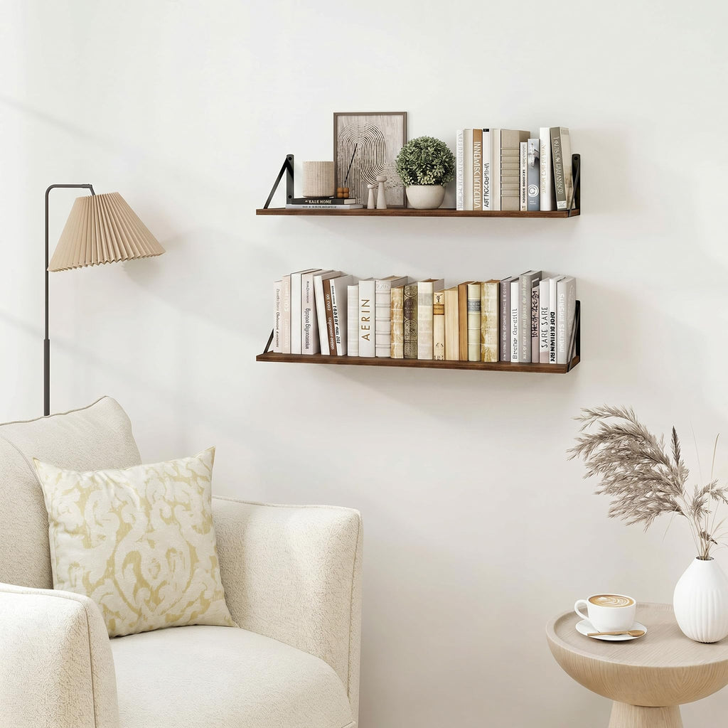Black Deep Floating Shelves for Wall, 29.92W x 8D Wood Wall Shelves Set of 2, Wide Floating Bookshelf and Decor