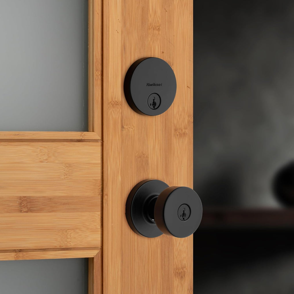 991 Pismo Keyed Entry Knob and Single Cylinder Deadbolt Combo Pack Featuring SmartKey in Matte Black - Door Knob
