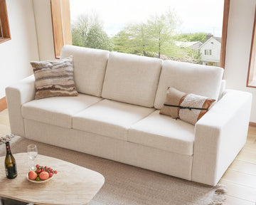 85" Modern Couches, Natural Linen 3 Seat Sofa, Comfy Deep Seat Sofa, Spring Cushions, Removable Cover, Solid Wood
