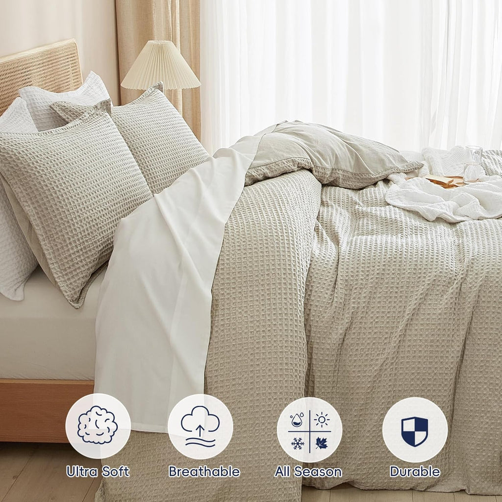 Waffle Weave Duvet Cover Set King, No Snagging Ultra Soft Luxury Textured Breathable Comforter Cover for All Season