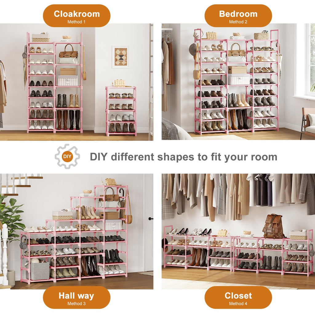 9 Tier 3-Column Shoe Rack, 50-55 Pairs Stackable Pink