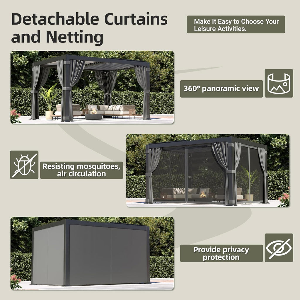 10x12 FT Louvered Pergola, Aluminum Outdoor Pergolas with Ad - Image 7